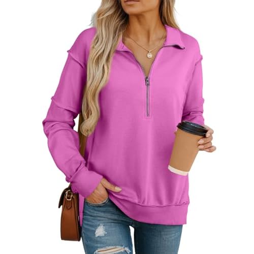 BLENCOT Womens Oversized Sweatshirt Half Zip Fleece Pullover Long Sleeve Fall Side Slit Tops