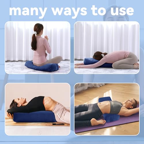 Royalay Yoga Bolster Pillow Set with Carry Handles - Dark Blue, Rectangular & Cylinder for Restorative Yoga and Meditation