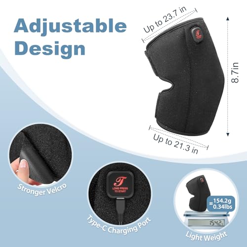 Cordless Heated Knee Brace for Arthritis Pain Relief - 3 Temperature Modes with Rechargeable Battery