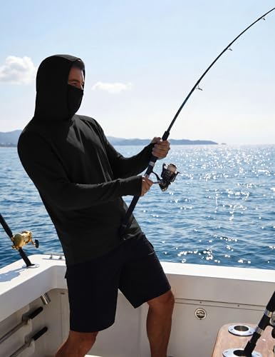 Sun Protection Hoodie with Mask for Men UPF 50+ Lightweight Long Sleeve SPF Fishing & Hiking Shirts