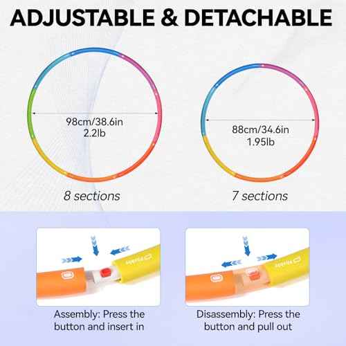 Weighted Exercise Hoop for Adults, 2.2lb&2.8lb Adjustable Fitness Hoop, 8 Detachable Hoop Sections with Jump Rope & Storage Bag, Home Gym Workout