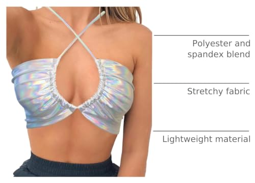 Festival Rave Crop Top for Women - Multicolored Silver, Large