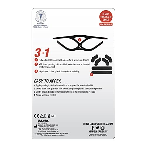 MUELLER Sports Medicine Face Mask for Men & Women, Adjustable Clear Face Guard, Nose & Cheek Protection for Basketball & Cosmetic Procedures, Shatterproof with Foam Padding, One Size