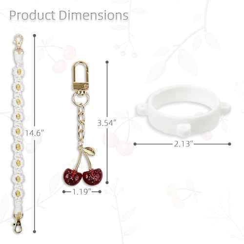 Handle Strap & Cherry Charm Accessories Set Compatible with Owala Water Bottle 24 oz, 32 oz, 40 oz, FreeSip, Kids & Pink Tumblers, Multi-Use for Owala Accessories Set & Stanley Cup Accessories