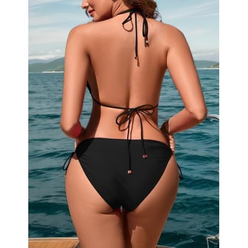 Zilcremo Women Two Piece Bikini Swimsuit Double Strap Cheeky Bathing Suit Halter String Bikini Sets