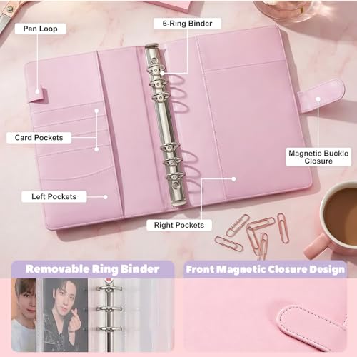 Kpop Photocard Binder PU Leather 6-Ring Album with Magnetic Closure, 30 Pack Pages