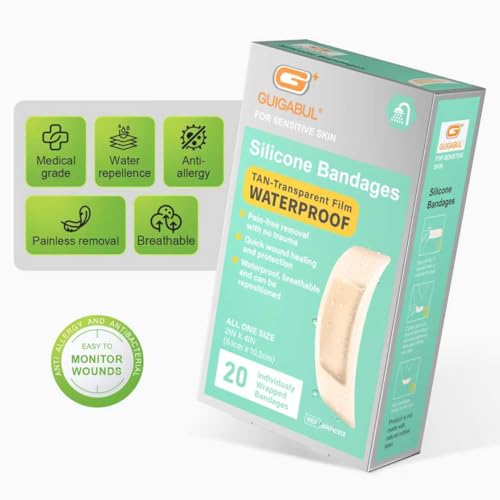 Waterproof Silicone Bandages for Sensitive Skin 2x4 Inches - 20 Count