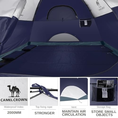 Camel Crown 2-5 Person Dome Tent Waterproof Spacious Lightweight Navy Blue/Grey