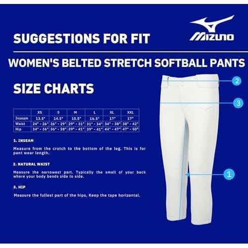 Mizuno Women's Belted Stretch Fastpitch Softball Pant, White, Small