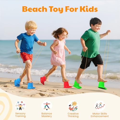 Kids Balancing Stilts Set - 4 Pairs of Monster Feet for Balance and Coordination, Indoor & Outdoor Play for Ages 4-10