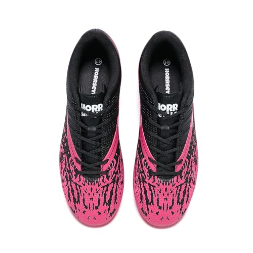 Soccer Cleats for Men and Women - Professional Football Shoes Outdoor Lightweight Firm Ground - Black & Rose Red, Sizes 6 & 7