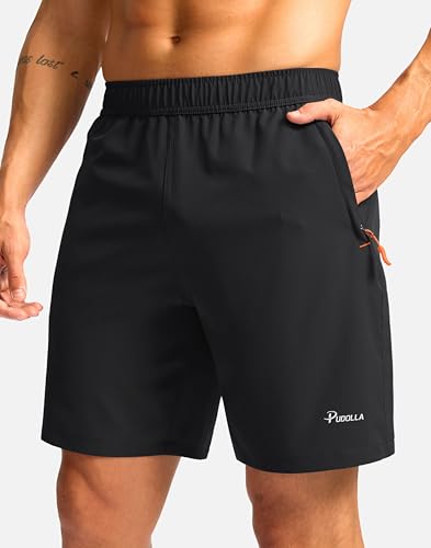 X-Large Men's Athletic Hiking Shorts with 3 Zipper Pockets - Black
