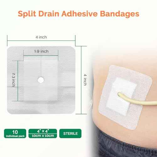 Split Drain Adhesive Bandages 4" x 4" 10Pcs PD Catheter Feeding Tube Pads G Tube Covers Foley Tubing Stabilization Device Peritoneal Dialysis Accessories Catheter Patch Supplies
