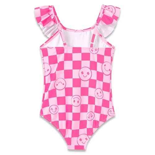 Girls One Piece Swimsuit - Adjustable Strap, Checked Face & Mermaid Print Toddler Ruffle Bathing Suit Size 2T-10