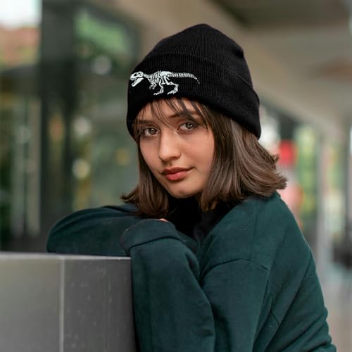 Black Beanie Hat for Men Women Embroidered Knit Winter Beanies Cap