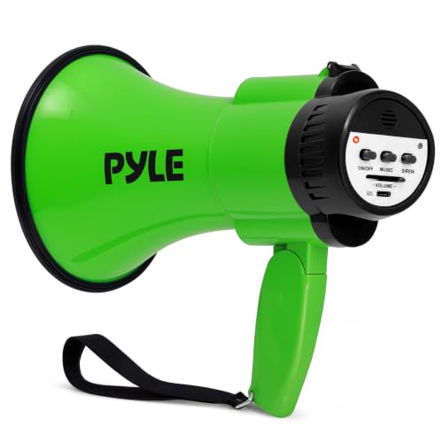 Pyle Rechargeable Green Megaphone with Siren & 30W Power, USB-C Fast Charging, 1200-Yard Voice Range for Crowd Control & Events