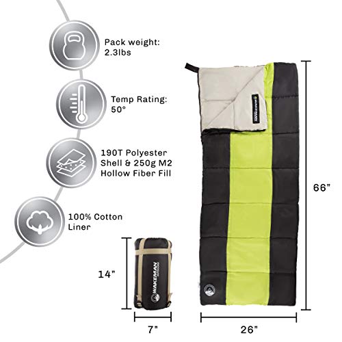 Neon Green & Black Lightweight Sleeping Bag with Carrying Case for Camping & Sleepovers