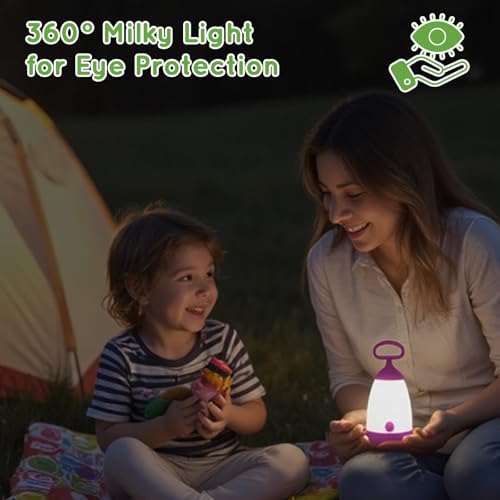 Kids Camping Lantern & Night Light Battery Powered (AAA Included), 360¡Æ Eye-Safe Light, IPX4 Waterproof with RGB Modes Portable for Outdoor, Emergency & Bedtime, Gift for Children (Purple)