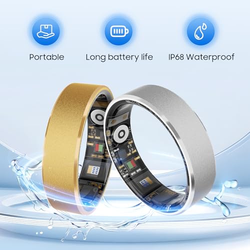 Smart Health Ring, Featuring Heart Rate, Stress and Sleep Monitoring Functions, Compatible with iPhone and Android, Waterproof Fitness Tracker for Women & Men, No Subscription Fee. (Gold, 8)