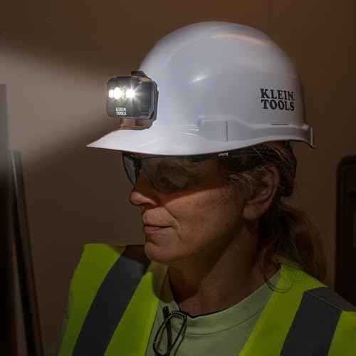Klein Tools 80174 (2) Rechargeable LED Headlamps with Headlamp Bracket and Fabric Strap, 300 Lumen All-Day Runtime, for Klein Hard Hats, 3-Piece