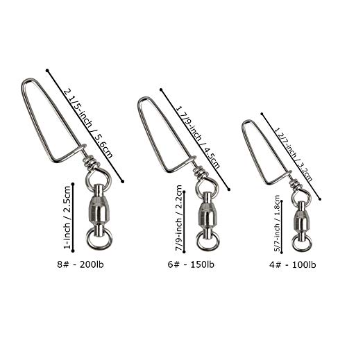 Emma Kites 100lb Fishing Swivel with Coastlock Snap & Ball Bearing - 20pcs, Size 4#
