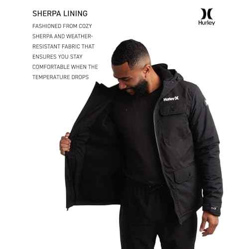 Hurley Mens Winter Jacket - Warm Zip Up Hooded Parka Sherpa Lined Jackets For Men with Multiple Pockets (Sizes S-XL)