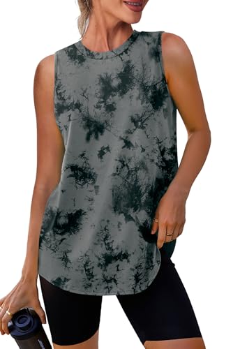 Women's Lightweight Sleeveless Workout Tank Top - Black Tie Dye XL