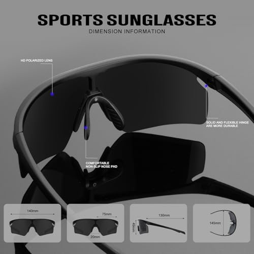 Polarized Sport-Sunglasses-Men Cycling Sunglasses: Running Sun Glasses UV Protection Golf Fishing 3packs