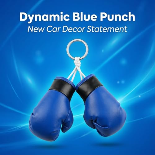 Mini Boxing Gloves for Car Mirror Decorations Hanging - Blue, Pack of 1