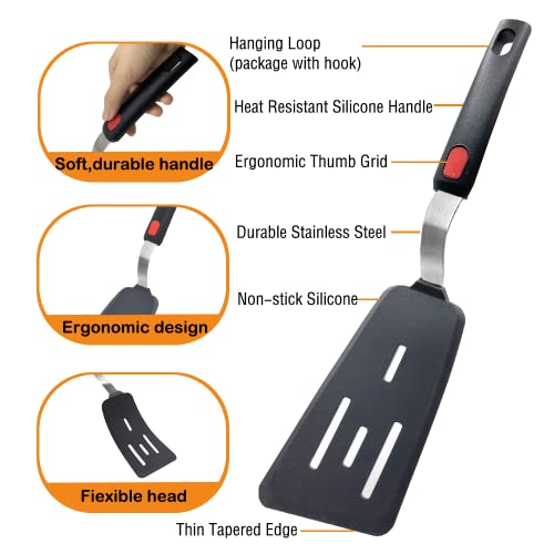 Silicone Spatula Turner Set of 2 - Heat Resistant Up to 600°F for Nonstick Cookware