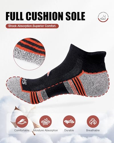 Women's Athletic Ankle Socks 6 Pairs - Cushioned & Multi-Color on Black, Size 5-9