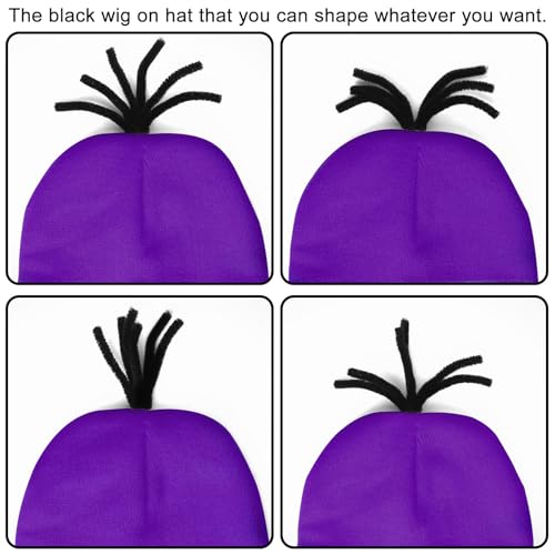 3 Pcs Halloween Costume Accessories Adult,Purple Beanie/Goggles Glasses/Gloves for Women Men Cosplay Party Set