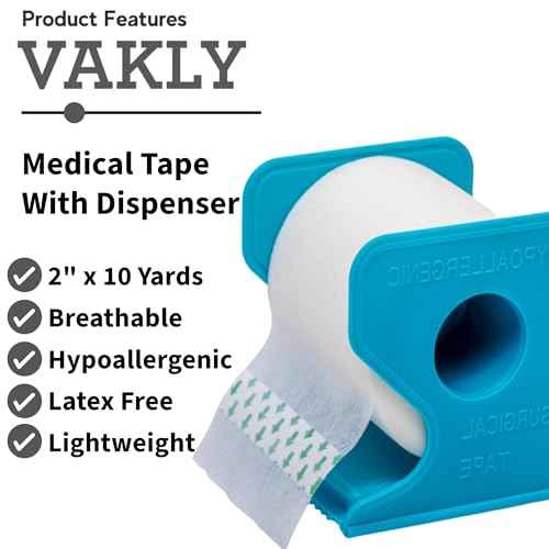 Vakly Paper Medical Tape with Dispenser 2"x10 Yards for Emergency First Aid [4 Rolls + Dispenser] Lightweight Breathable Microporous Adhesive Latex Free Hypoallergenic Bandage & Wound Dressing Tape