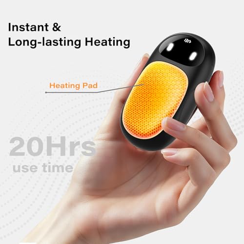 Hand Warmers Rechargeable 2 Pack, AI Smart Chips 20Hrs Long Safe Heat, Magnetic Electric Hand Warmers, Gifts for Christmas, Outdoor, Golf, Hunting, Camping Accessories - Black