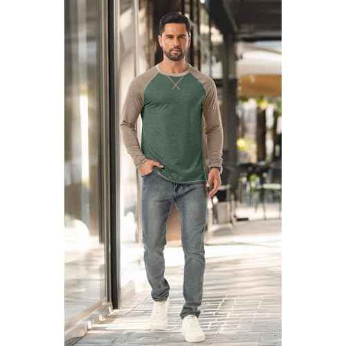 Askdeer Mens T-Shirt Long/Short Sleeve Cotton Shirts Casual Stylish Crewneck Shirts