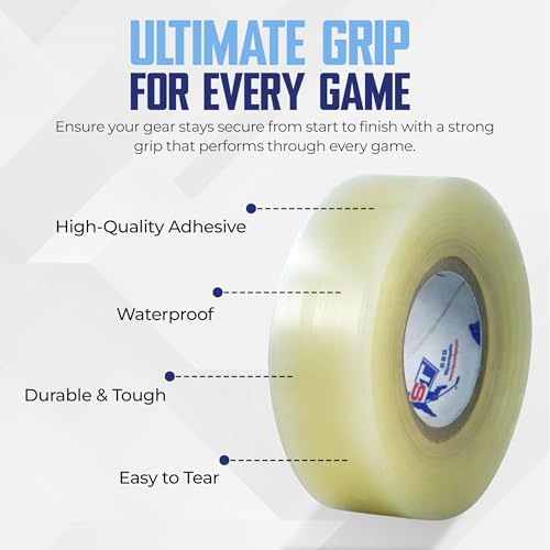 Hockey Tape Clear 3 Pack - Strong Grip, Waterproof, Hand Tearable