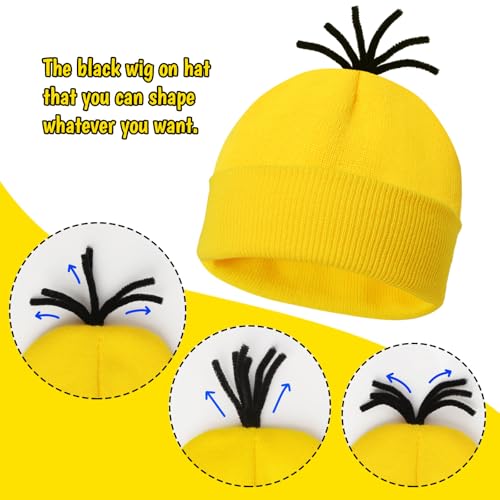 6 Pcs Halloween Costume Accessories for Adult,Yellow Beanie/Goggles Glasses/Gloves for Men Women Cosplay Party Set