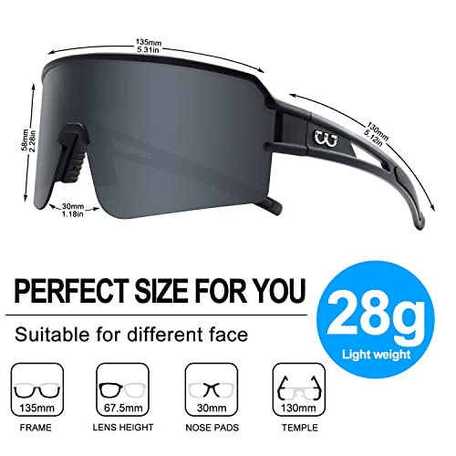FMY Polarized Cycling Glasses Sports Sunglasses UV400 Protection Black & Gray Lens
