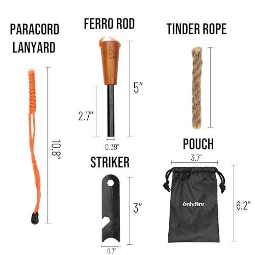 Fire Starter Survival Tool, Ferro Rod Kit with Tinder Wick, Pouch, Waterproof Flint and Steel Fire Starter for Camping, Hiking and Backpacking Gear
