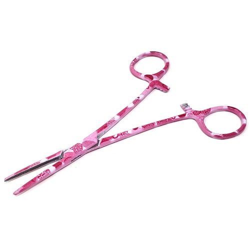 Fly Fishing Serrated Pliers Hemostat Forceps Made of Stainless Steel Anglers Catch & Release Tool with Precision Grip Locking - 5.5" STRAIGHT (Pink Valentine)
