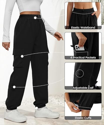 COPYLEAF Women's Quick Dry Cargo Pants Medium Black - Baggy Joggers