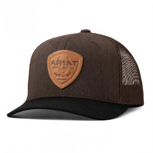 Men's 6-Panel Mesh Snapback Cap with Tan Patch and Black Bill