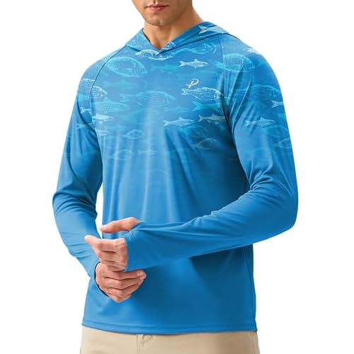 Pudolla Men's Sun Protection Hoodie Shirts UPF 50+ Rash Guard SPF Long Sleeve Fishing Shirt for Men Swim Hiking Boating