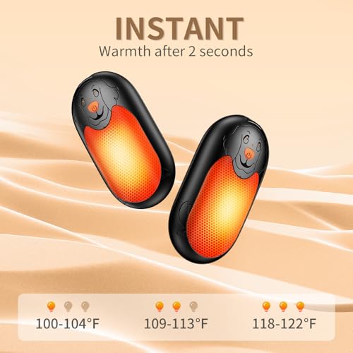 Hand Warmers Rechargeable 2 Pack, Pocket Hand Warmers with AI Control, 3-Temp Setting, 2x10 Hours Safe Heat, Electric Hand Warmers Fit Gloves for Skiing, Fishing, Hunting, Women Xmas Gifts