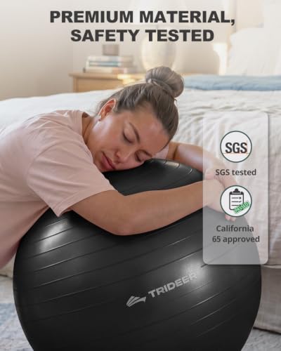 Black 15-18 Inch Yoga Ball for Exercise & Pregnancy with Pump - Non-Slip, Supports 330 lbs