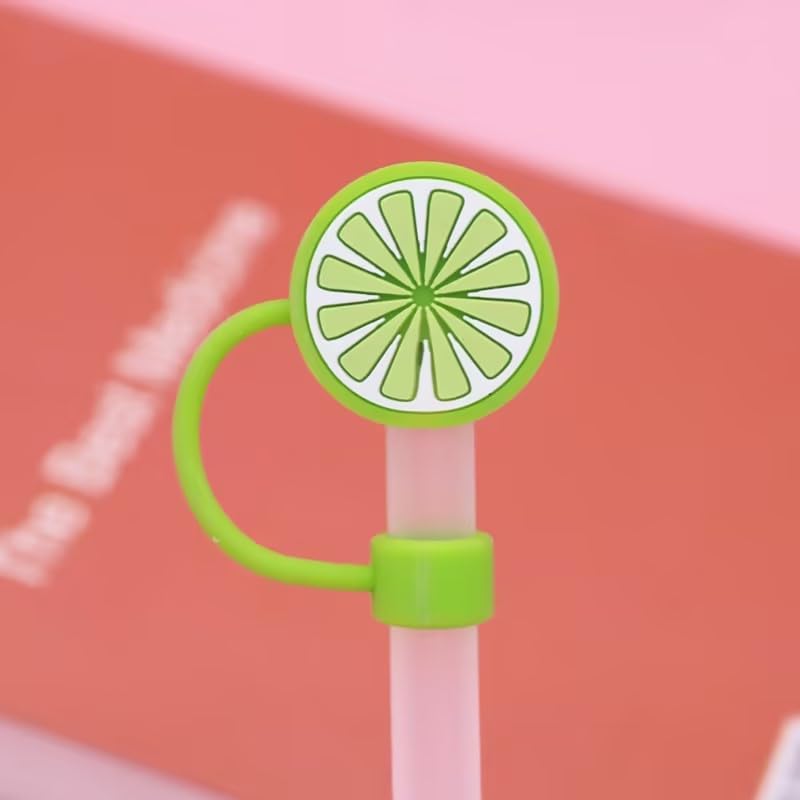 Green lemon Straw Cover for Stanley 40&30 Oz Cup, 10mm Silicone Straw Covers Cap for Stanley Cup Accessories, Cute Topper for Tumblers, Cap Stopper for Reusable Straws Tip Lids（DM567）