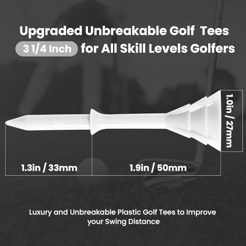 Unbreakable Plastic Golf Tees 3 1/4 Inch, Bright Colors - 40 Pack