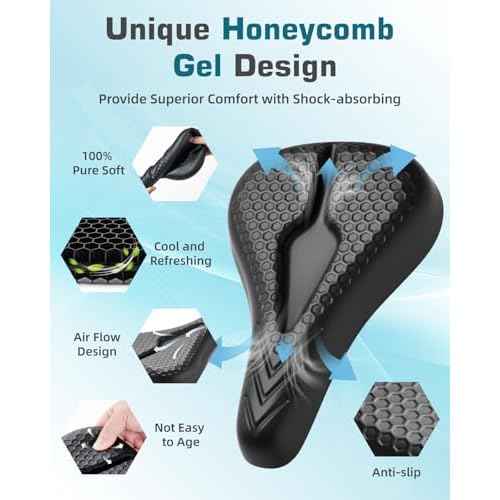 Bike Seat Cushion High-Resilient, Gel Padded Bike Seat Cover for Men & Women, Breathable & Hollow Design Comfort Bike Saddle for Cycling, Mountain Bikes,Road Bikes, Exercise Bikes