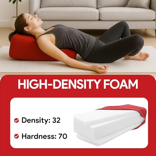 Red Rectangular Yoga Bolster Pillow for Meditation & Back Support - Removable Cotton Cover