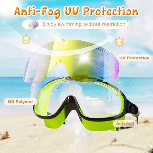 Kids Swim Goggles 2 Pack, Anti-Fog UV Protection Wide View Swimming Goggles for kids 3-15 Youth Boys Girls Toddler